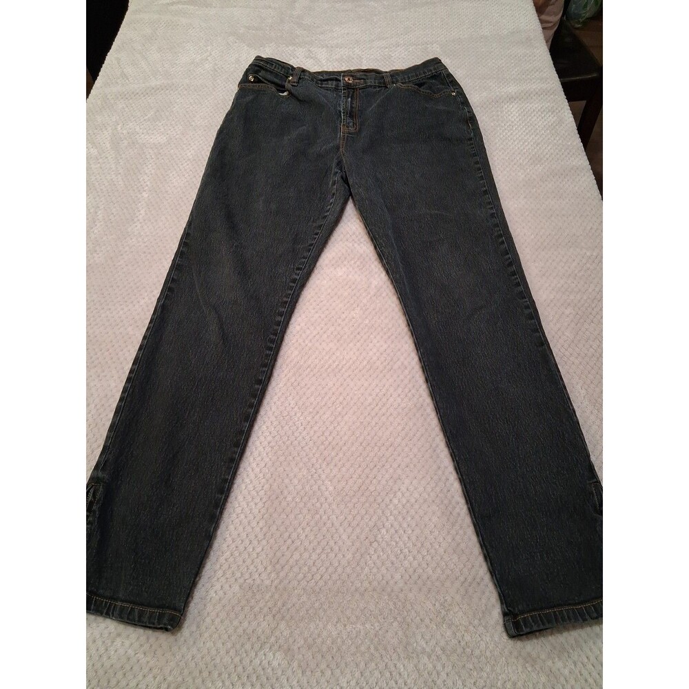 DG2 Diane Gilman Jeans Womens 12‎ Faded Black Denim Straight Ankle Zip High Rise